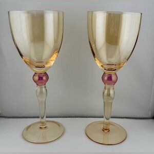 2 Iridescent orange & pink 12oz wine glasses.